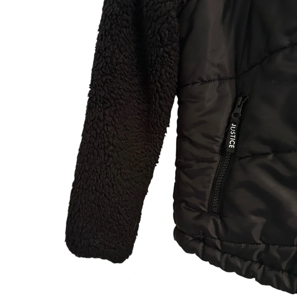 🔥HOST PICK 🔥 Justice Girls Black Puffer Sherpa Jacket Coat L 12/14